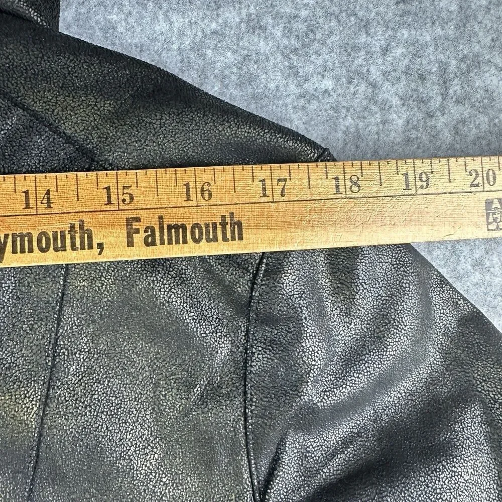 Mote Anthropologie Jacket Women XL Black Gold Foil Faux Leather Moto Lightweight